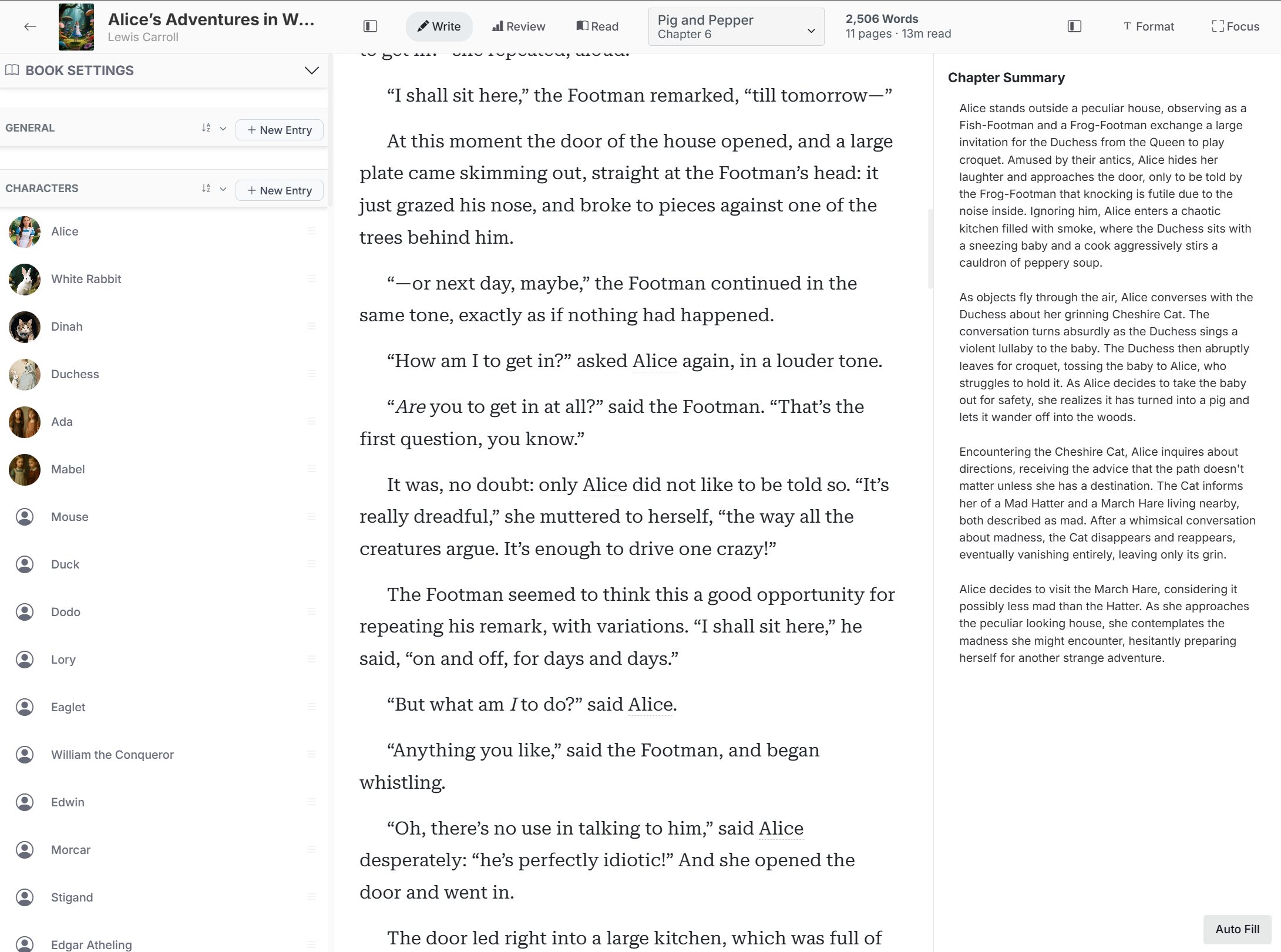 AlbumArtZone Writer manuscript editor with chapters, prose, story details, and codex entries visible together